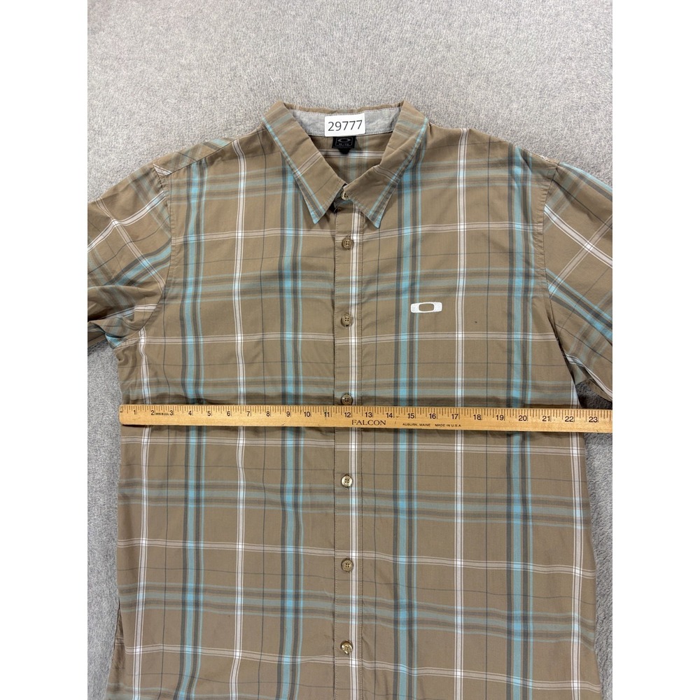 Oakley Plaid Short Sleeve OutDoor Button Down Shirt (Men's XL) Tan - Picture 5 of 9
